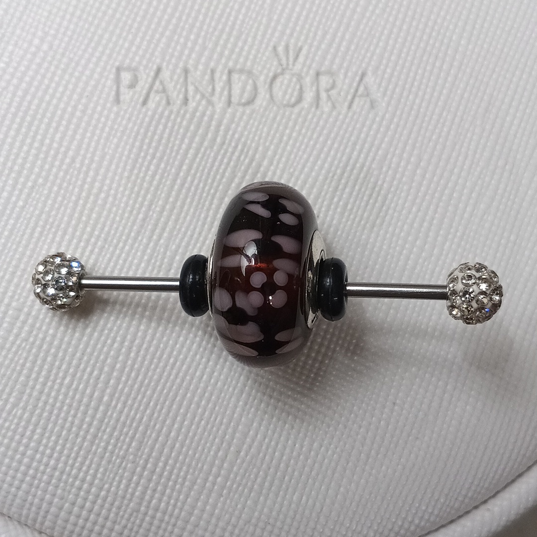 Pandora Xl Vintage Silver Purple Flowers Murano Glass Charm
